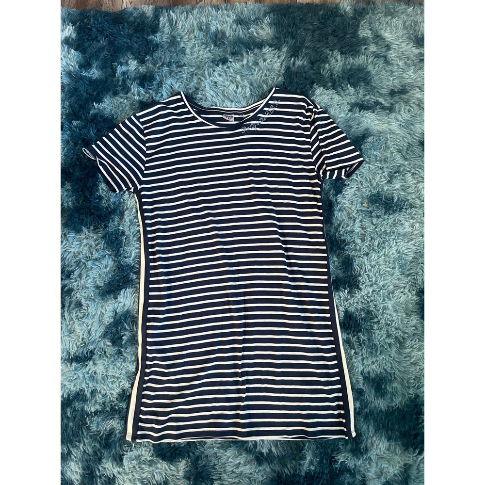 Junk Food‎ Party in the USA Striped T-Shirt Dress Womens XL Navy White Casual